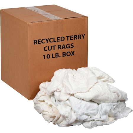 Global Industrial 10 Lb. Box Premium Recycled Cotton Terry Cut Rags, White 670218